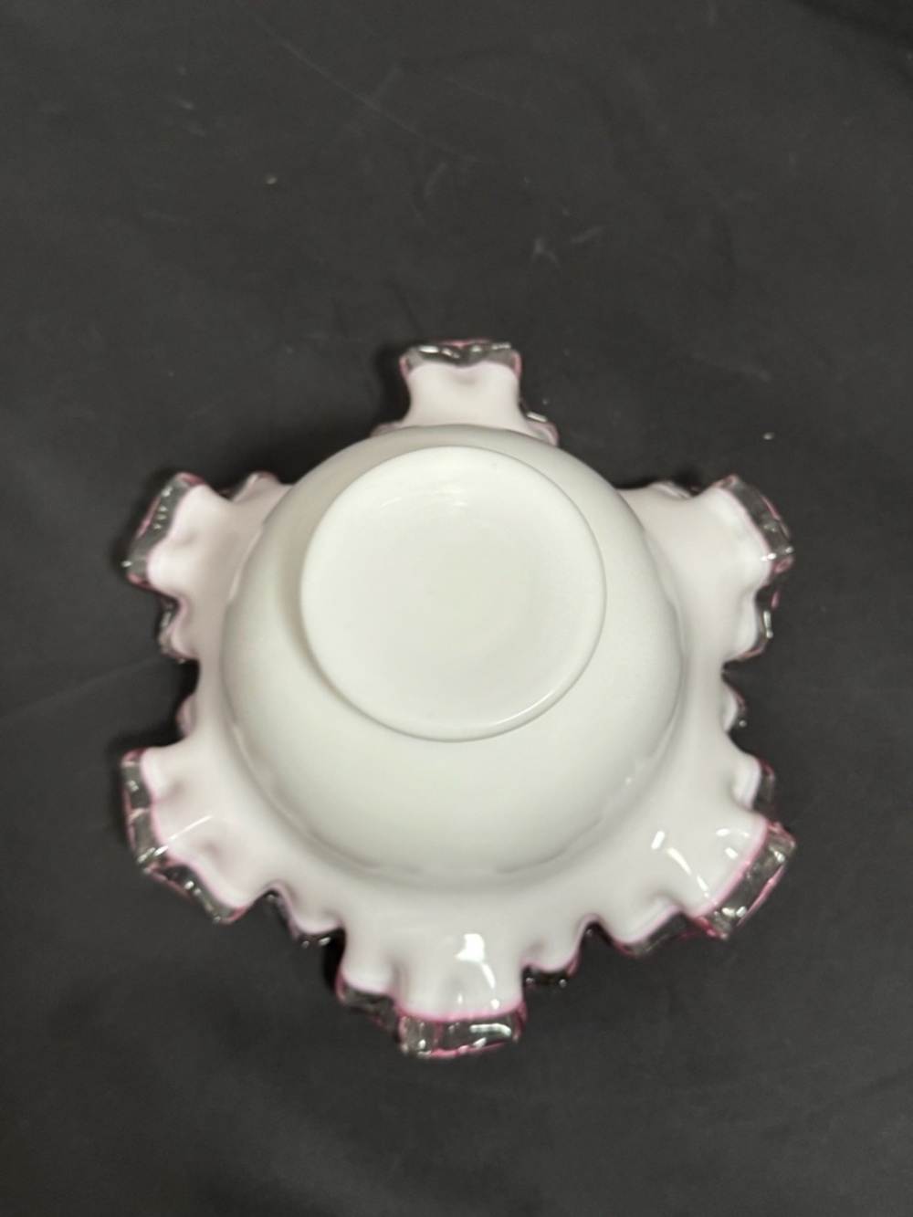 FENTON Art Glass Pink Bride's Bowl Art Glass Pink White Silvercrest Ruffled - Picture 3 of 7